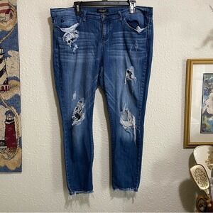Judy Blue women's Ankle Cropped Distressed rip skinny Blue Jeans 2XL (37x25) hem